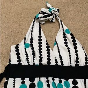 Juniors halter dress, with black tie at waist